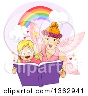 Poster, Art Print Of Blond White Girl Reading A Book With A Fairy