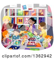 Poster, Art Print Of School Children And Parents At A Book Sale