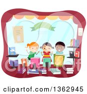 Poster, Art Print Of Happy School Children In A Book Store Window