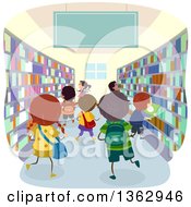 Poster, Art Print Of School Children In A Book Store Or Library