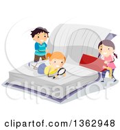 Clipart Of A Boy And Girls Reading A Giant Book Royalty Free Vector Illustration