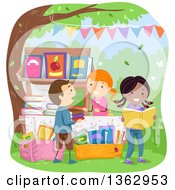 Children Shopping For Books At A Yard Sale