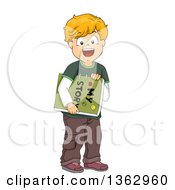 Clipart Of A Happy White Boy Holding A Home Made Story Book Royalty Free Vector Illustration by BNP Design Studio