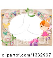 Poster, Art Print Of Red Haired White Fairy Girl Over A Whimsical Garden Frame