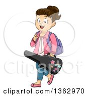 Poster, Art Print Of Happy Brunette White School Girl Carrying A Violin Case
