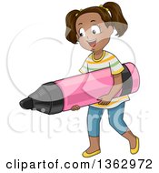 Poster, Art Print Of Happy Black School Girl Carrying A Giant Marker