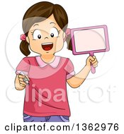 Clipart Of A Brunette White School Girl Holding A Paddle And Crayon Royalty Free Vector Illustration