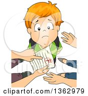 Poster, Art Print Of Sad Red Haired White School Boy Looking Up As His Parents Point Out A Grade Of F