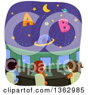 Poster, Art Print Of School Children In A Space Ship Viewing Alphabet Letter Planets