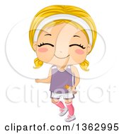 Poster, Art Print Of Happy Blond White Girl Holding A Water Bottle And Jogging