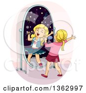 Poster, Art Print Of Blond White Girl Singing In Front Of A Mirror Imagining She Is Famous