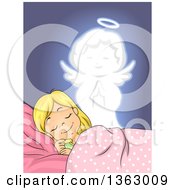 Blond White Girl Dreaming With An Angel Watching Over Her