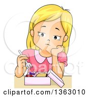 Clipart Of A Depressed Blond White Girl Picking At Her Lunch Box Royalty Free Vector Illustration by BNP Design Studio