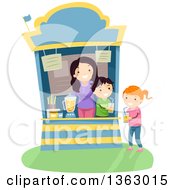 Clipart Of A Girl Purchasing A Glass Of Juice From A Vendor Stand Royalty Free Vector Illustration