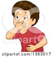 Cartoon of a Sick Blond Boy Blowing His Nose - Royalty Free Vector