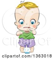 Poster, Art Print Of Cartoon Blond Caucasian Toddler Boy Wetting His Pants