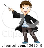 Happy Brunette White Male Wizard Pointing A Wand