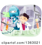 Poster, Art Print Of Boy And Robot Working On A Science Project
