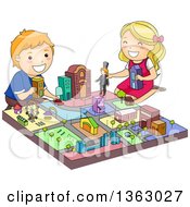 Poster, Art Print Of Boy And Girl Playing With A Toy City