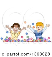 Poster, Art Print Of Happy Black Girl And White Boy Playing In A Ball Pit