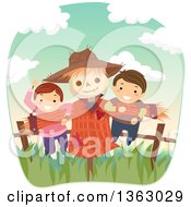 Boy And Girl Playing On A Scarecrow