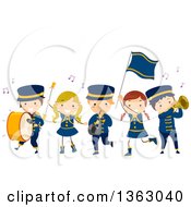 Marching Band Of Children Playing Musical Instruments