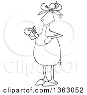 Clipart Of A Cartoon Black And White Moose Smoking Pot With A Bong Royalty Free Vector Illustration
