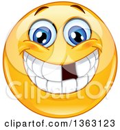 Poster, Art Print Of Cartoon Yellow Smiley Face Emoticon Emoji Grinning And Showing A Missing Tooth