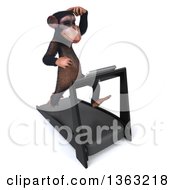 Clipart Of A 3d Chimpanzee Monkey Running On A Treadmill On A White Background Royalty Free Illustration