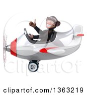 Clipart Of A 3d Chimpanzee Monkey Aviator Pilot Giving A Thumb Up And Flying A White And Red Airplane On A White Background Royalty Free Illustration