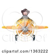 Clipart Of A 3d Chimpanzee Monkey Aviator Pilot Flying A Yellow Airplane On A White Background Royalty Free Illustration