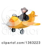 Clipart Of A 3d Chimpanzee Monkey Aviator Pilot Flying A Yellow Airplane On A White Background Royalty Free Illustration
