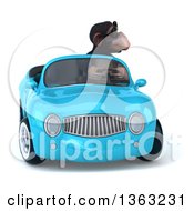 Clipart Of A 3d Chimpanzee Monkey Wearing Sunglasses And Driving A Blue Convertible Car On A White Background Royalty Free Illustration