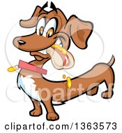 Poster, Art Print Of Cartoon Happy Dachshund Eating A Hot Dog