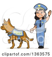 Friendly Asian Police Woman Walking A K 9 Police Dog