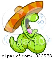 Cartoon Drunk Tequila Worm Wearing A Mexican Sombrero Hat