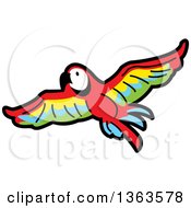 Cartoon Flying Scarlet Macaw Parrot In Flight