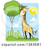 Poster, Art Print Of Cartoon Giraffe By A Tree On A Sunny Day