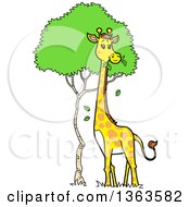 Poster, Art Print Of Cartoon Giraffe Munching On Tree Leaves