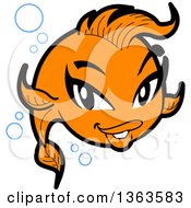 Poster, Art Print Of Cartoon Pretty Female Goldfish With Bubbles