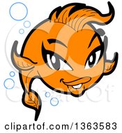 Clipart Of A Cartoon Pretty Female Goldfish With Bubbles Royalty Free Vector Illustration
