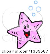 Poster, Art Print Of Cartoon Happy Pink Starfish With Bubbles