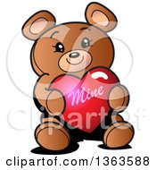 Poster, Art Print Of Cartoon Teddy Bear Holding A Mine Valentines Day Heart