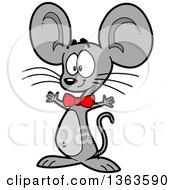 Cartoon Happy Gray Mouse Wearing A Bowtie And Holding His Arms Open