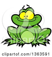 Cartoon Happy Green Frog Sitting And Smiling