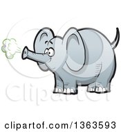 Cartoon Happy Gray Elephant Using His Trunk To Make Trumpet Noise