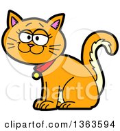 Clipart Of A Cartoon Happy Short Haired Ginger Cat Sitting Royalty Free Vector Illustration