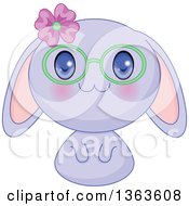 Poster, Art Print Of Cute Purple Manga Anime Bunny Rabbit Wearing A Flower And Glasses