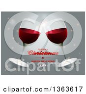 Poster, Art Print Of Merry Christmas And Happy New Year Greeting With Clinking Red Wine Glasses