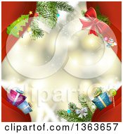 Poster, Art Print Of Red Waves With Christmas Items Framing A Sparkly Christmas Background